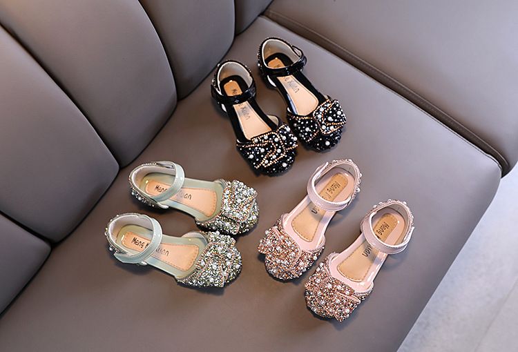 Neu Perle Strass Bogen Kleine Mittlere Kinder Tanz Schuhe Performance Schuhe Halb Sandalen_voghion.com