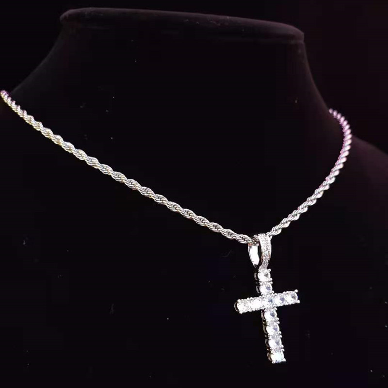 Colier cu pandantiv în cruce Hip Hop pentru bărbați, femei, cu lanț de tenis din zircon de 4 mm, coliere cu gheață, bijuterii hiphop la modă_voghion.com