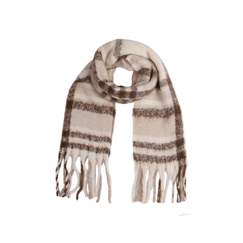 Neuer karierter Mohairschal für Damen im Winter, wärmender, verdickter Strickschal mit dicker Quaste für Herrenoberbekleidung_voghion.com