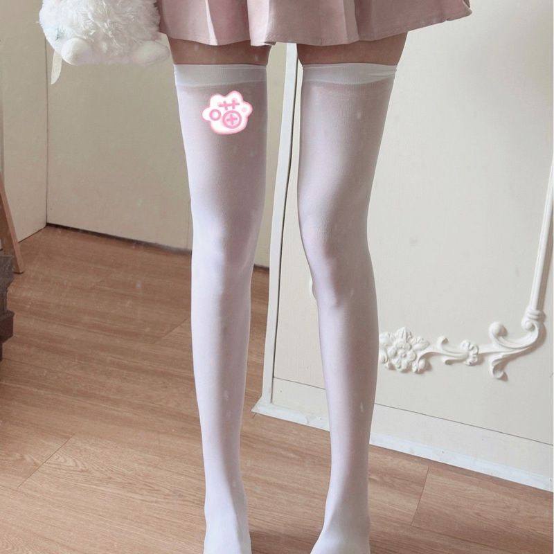 Jolie fille en velours blanc soie pur désir patte de chat bas au-dessus du genou chaussettes sexy cuisse JK long tube doux_voghion.com