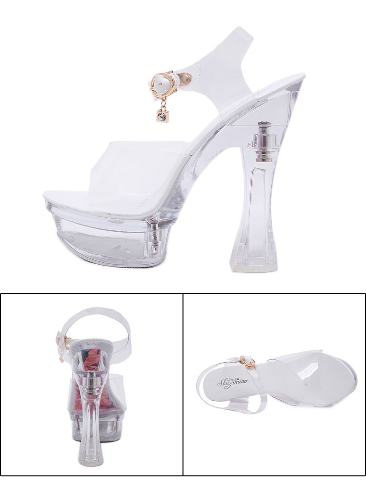 Damen-Hausschuhe mit Kristallabsatz, dicker Boden, rutschfest, wasserdicht, Sommersandalen, lässiger Stil, PVC-Material, Erwachsenengröße_voghion.com