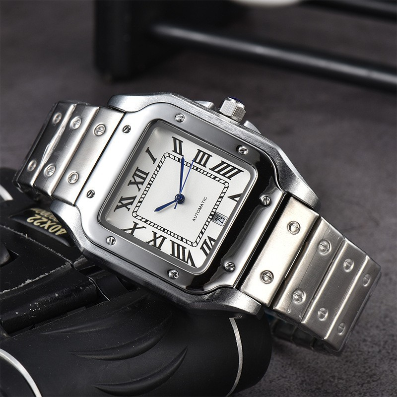 2023 Men's 3-Pin Quartz Square With Second Sweeping Movement Calendar All Steel Watch_voghion.com
