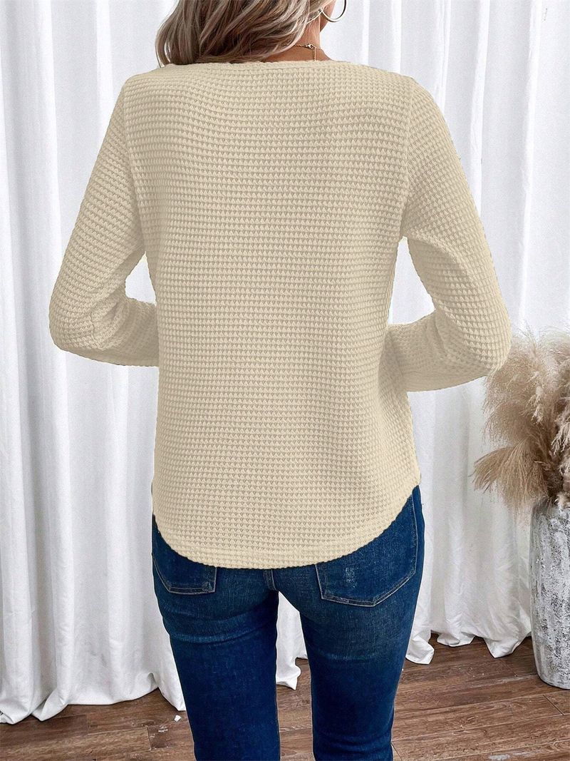 "Elegante Langarm-Spitzenbluse für Damen – Atmungsaktives Polyester-Mischgewebe, Rundhalsausschnitt, Lässig & Bequem, S-XXL"_voghion.com