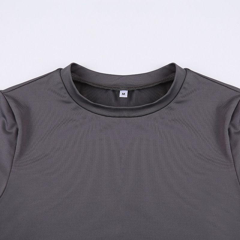 Women's clothing Hottie Casual Women's Wear Solid Color Round Neck Basic Pullover T-shirt Cross-border European and American Slim Short Sleeve Top_voghion.com