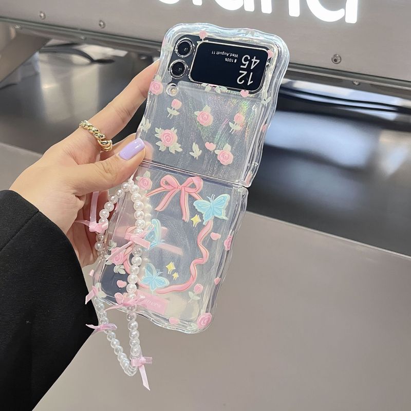 Feather yarn wristband rose for Samsung zflip5 mobile phone case new folding screen zflip4/3 Korean minority_voghion.com
