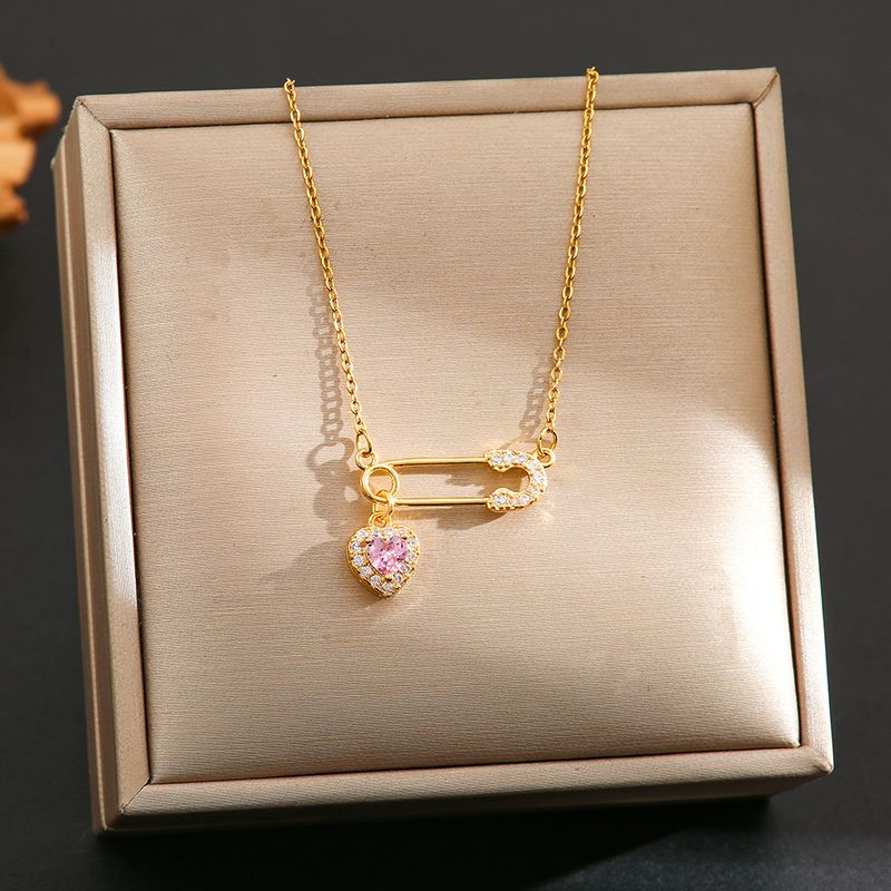 Necklace Women's Light Luxury Zircon Pin Love Ins Niche Design Temperament Internet Celebrity Personality Pendant_voghion.com