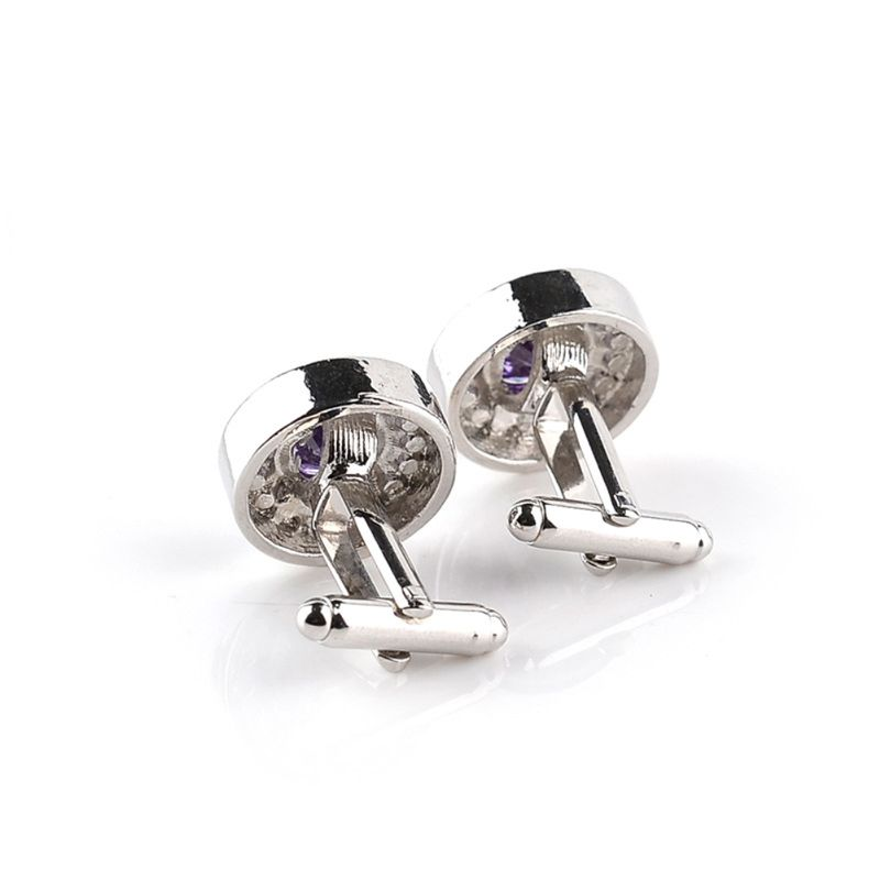 Zhuoxinder Mode Glänzende Strass Herren Manschettenknöpfe Hochzeit Party Hemd Runde Manschettenknöpfe-Lila_voghion.com