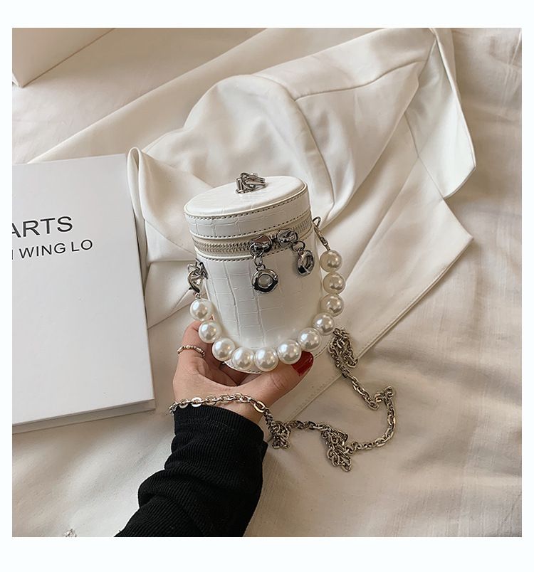 Borsa a secchiello da donna, borsa a tracolla con catena, per donna, 2023, nuova borsa a cilindro portatile mini in rete, borsa decorativa a scoppio rosso vivo_voghion.com