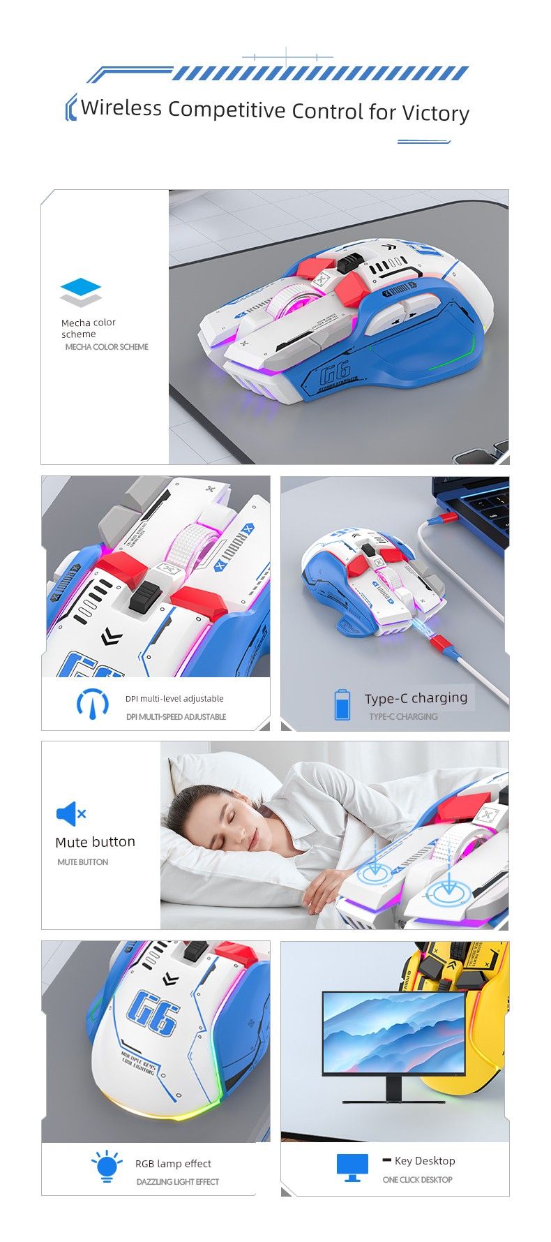 G6 -Style Three-Model Wireless Mouse Rechargeable Bluetooth For Home Game Luminous Office Laptop Desktop Computer_voghion.com