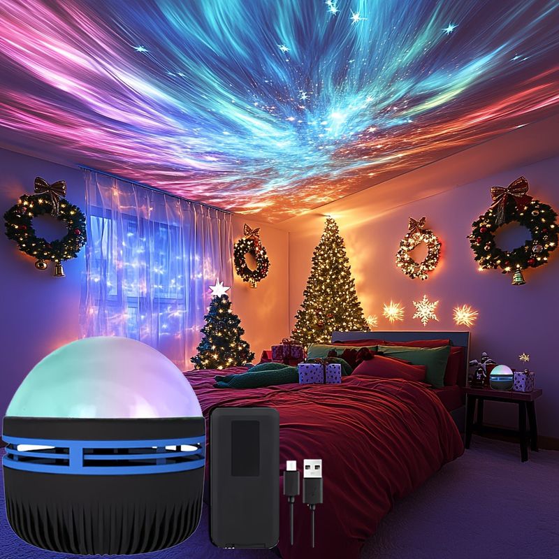 Lampada di proiezione a LED per aurora boreale, effetto aurora boreale, telecomando, alimentazione tramite USB, luce che cambia colore, per_voghion.com