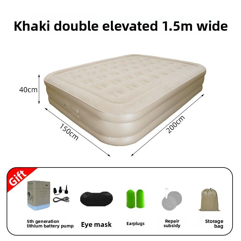 Fully Automatic Heightened And Thickened Flocked Inflatable Mattress, Outdoor Camping Double Air Bed, Home Use With_voghion.com