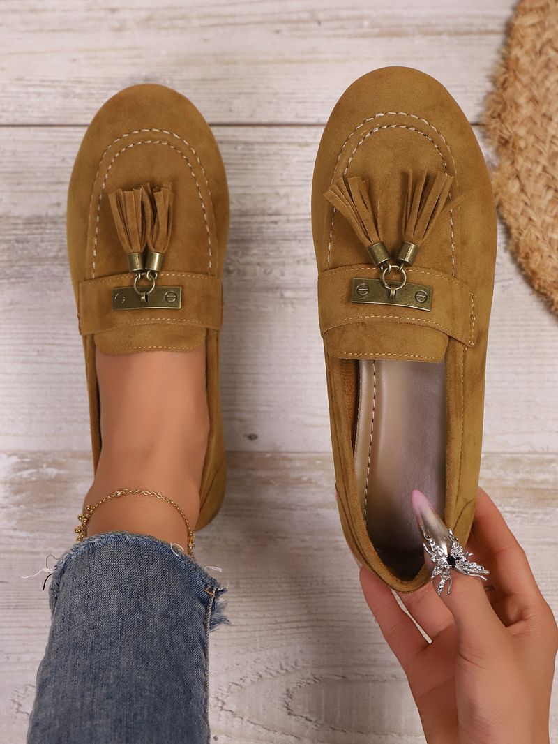 SHLIANG Loafer'lar Kadınlar İçin Slip-On Püsküllü Sürüş Yürüyüş Kaymaz Ayakkabılar Büyük Boy Kare Burunlu Süet Mokasen Düz Ayakkabılar Kadınlar İçin X0045_voghion.com