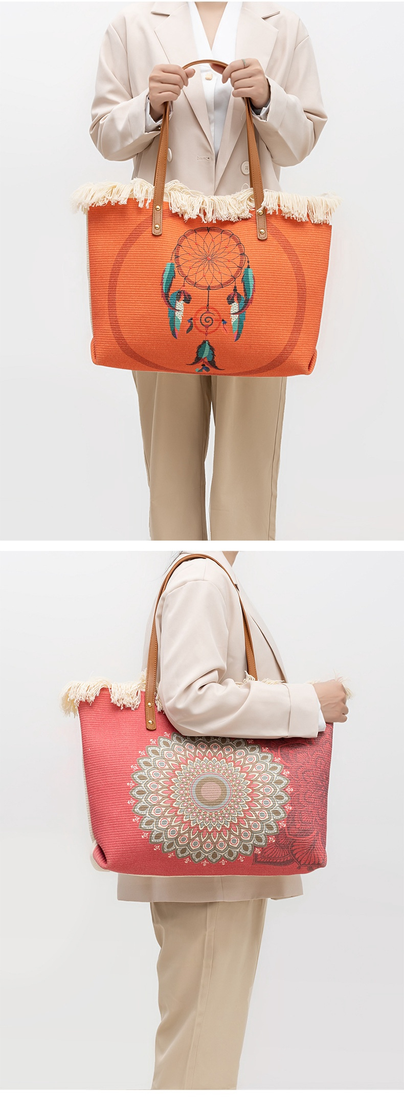 ENSPT Commuter Shoulder Bedruckte Tragetasche, kleines Design, böhmische Canvas-Damentasche_voghion.com