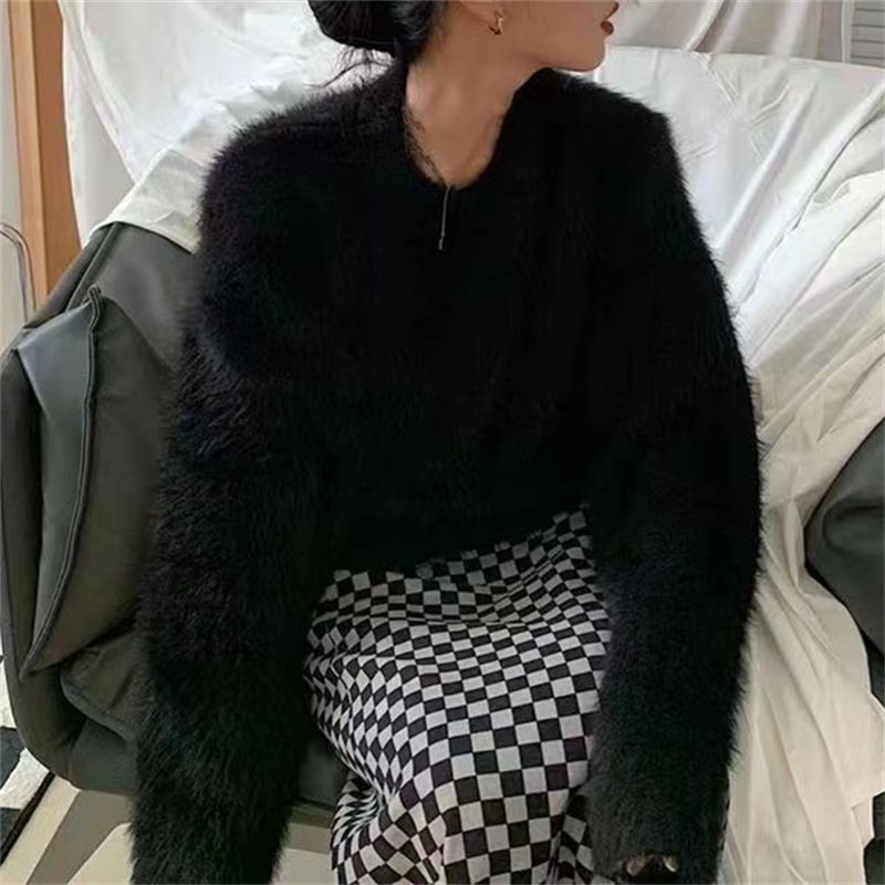 Pull oversize en tricot imitation vison pour femme – Pull doux et confortable à manches longues, tunique décontractée vintage ample_voghion.com