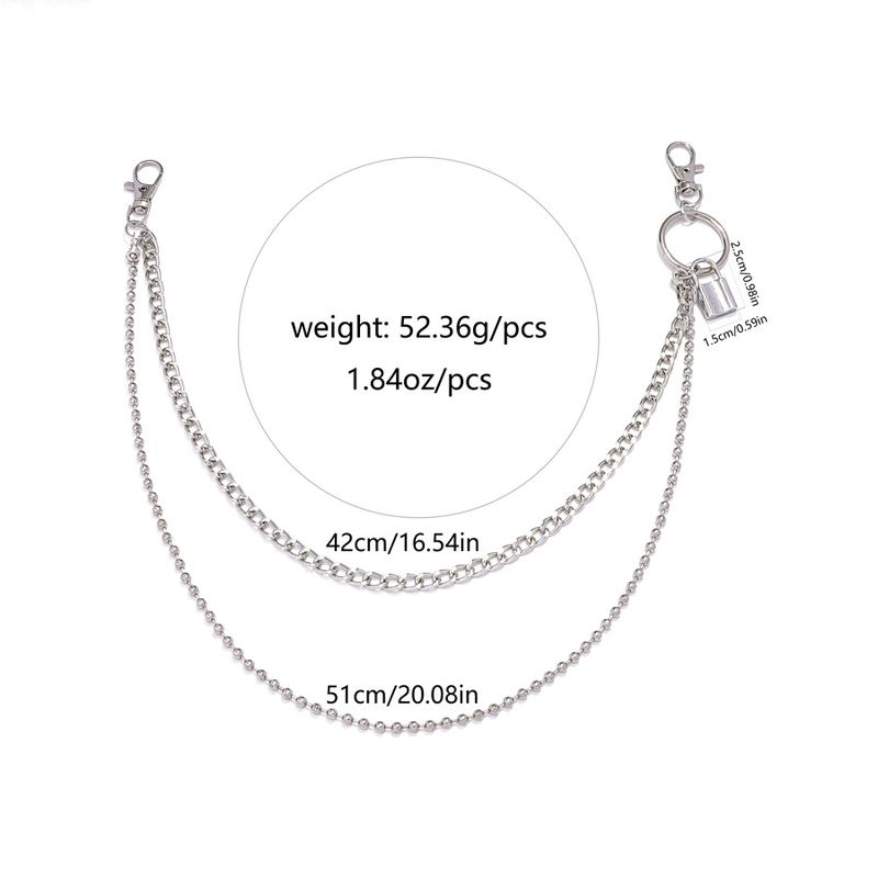Fashionable Hip-hop Double-layer Pants Chain With Five Pointed Star Square Lock Pendant, Versatile Street Style, Unisex,_voghion.com