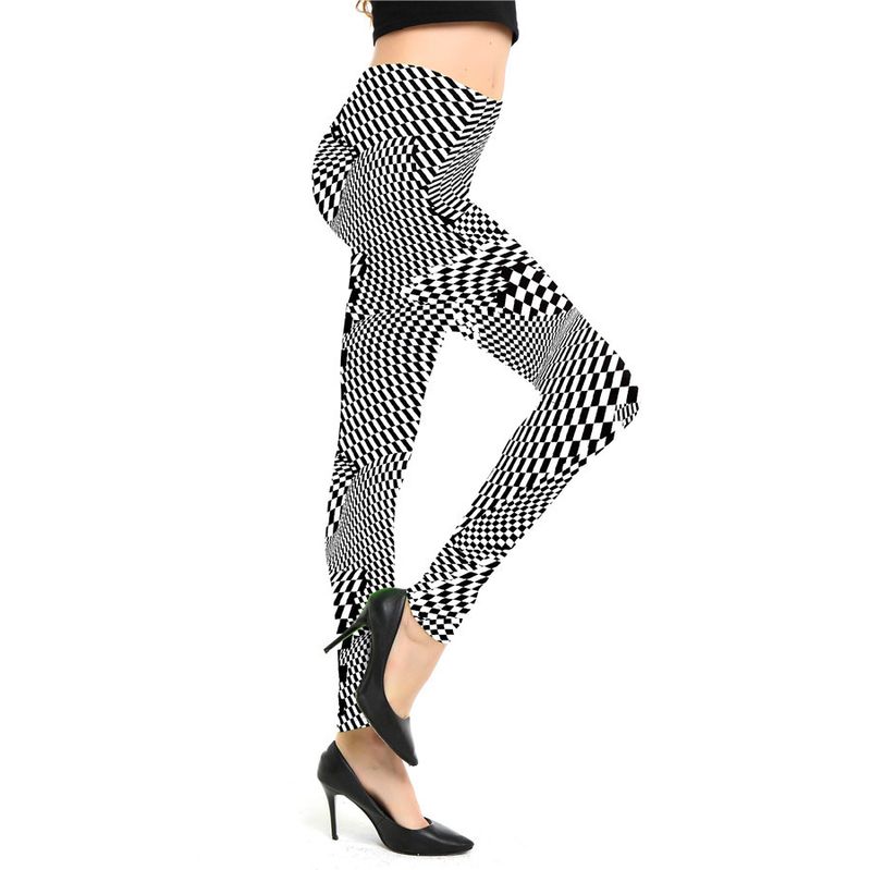 Leggings sportivi elastici a nove punti con stampa scozzese a righe alla moda da donna_voghion.com