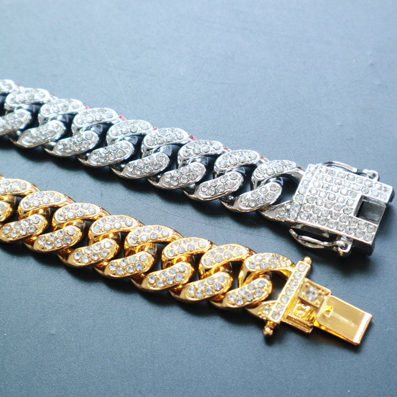 Amoureux masculins et féminins ensemble complet de diamants Hip Hop collier cubain mode Hiphop personnalisé collier exagéré bijoux_voghion.com