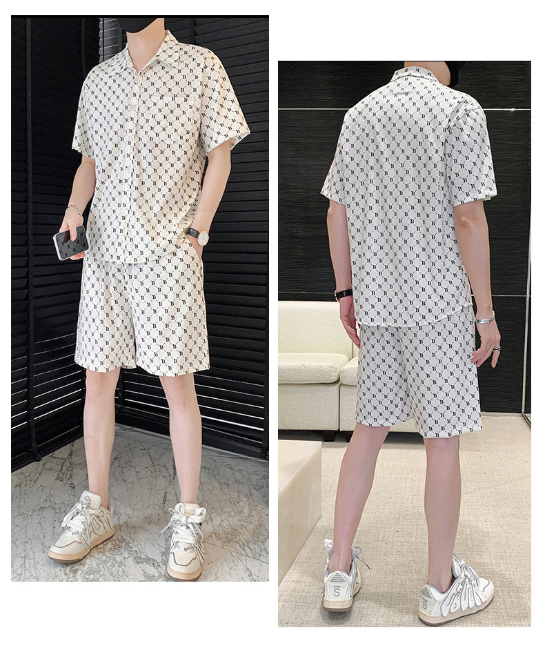 Buz İpek Set, Amerikan Gelişmiş Tam Baskı Presbiyopi Ceket, Erkek Trendy Gevşek Çift Günlük Set_voghion.com