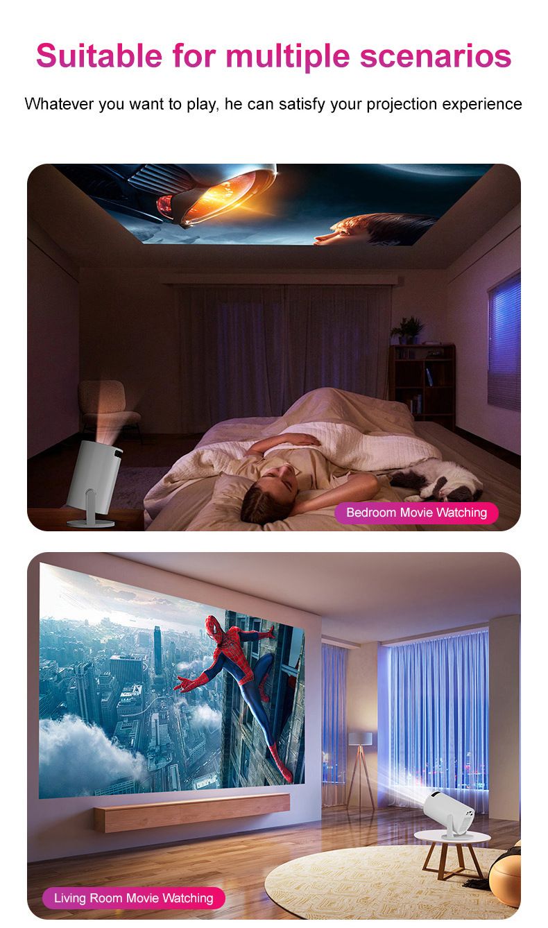 Y200 Portable Projector: 240 ° Rotation,wireless Screen Projection, 80-inch 1080P High Definition Display, Built-in Speaker, Accompanying Home Theater_voghion.com