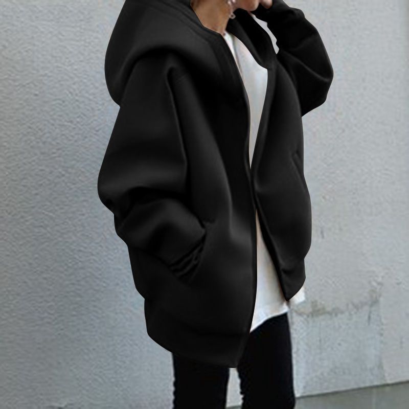 Felpa lunga in pile con cappuccio con cerniera personalizzata autunno e inverno nuovo stile da donna_voghion.com