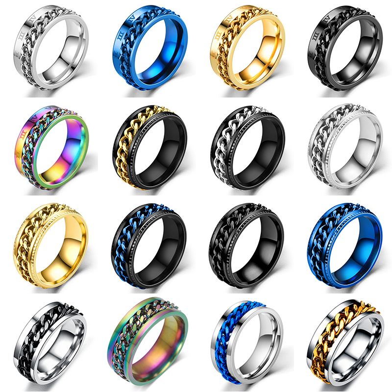 Cooler drehbarer Edelstahlring für Männer, hochwertiger Angstzappel-Multifunktions-Spinner-Kettenringe, Punk-Schmuck_voghion.com