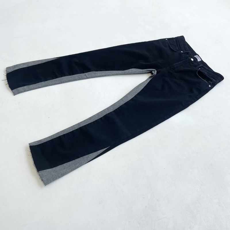 Men's Clothing Design Contrast Color Stitching Tassel Jeans High Street Color Matching Slim Fit Flared Trousers_voghion.com