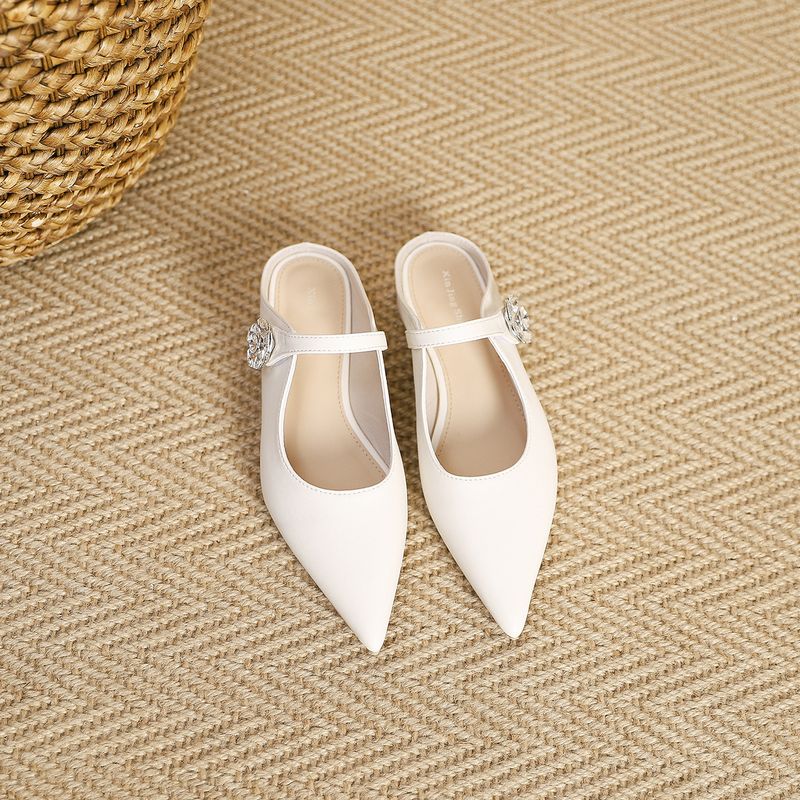 K77-2 Fairy Style Crystal Flower Buckle Pointed Toe Flat New New Slip-On Low Heel Women's Shoes_voghion.com