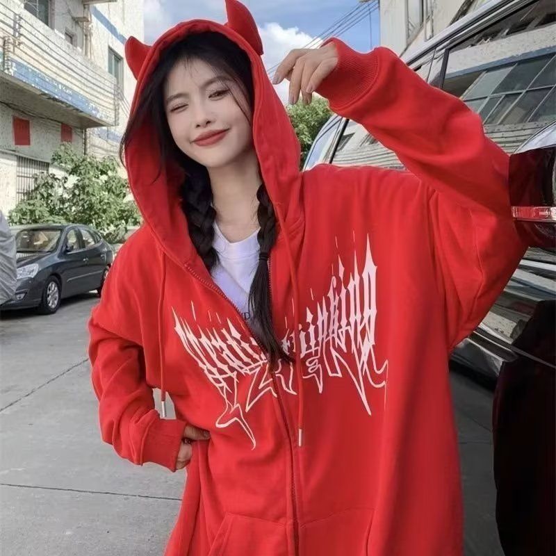 Men's hooded spring and autumn ins loose fashion label letter printed versatile jacket 2024 plush_voghion.com