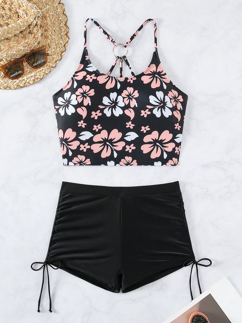 Ženska oblačila Tankini Tisk Boksarice z visokim pasom Konzervativne bikini Razcepljene kopalke Kopalke_voghion.com