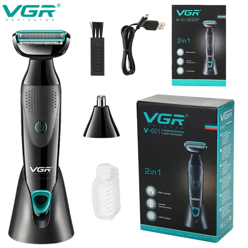 VGR 2in1 Body Groomer Voor Mannen & Vrouwen Lichaamshaartrimmer Wasbare Baard Elektrisch Scheerapparaat Oplaadbare Neus Oorverzorging Nat Droog_voghion.com