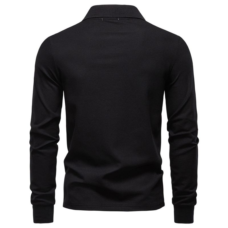 Polo à manches longues et revers pour homme, couleur unie, décontracté, polyvalent, de haute qualité, collection automne 2025_voghion.com