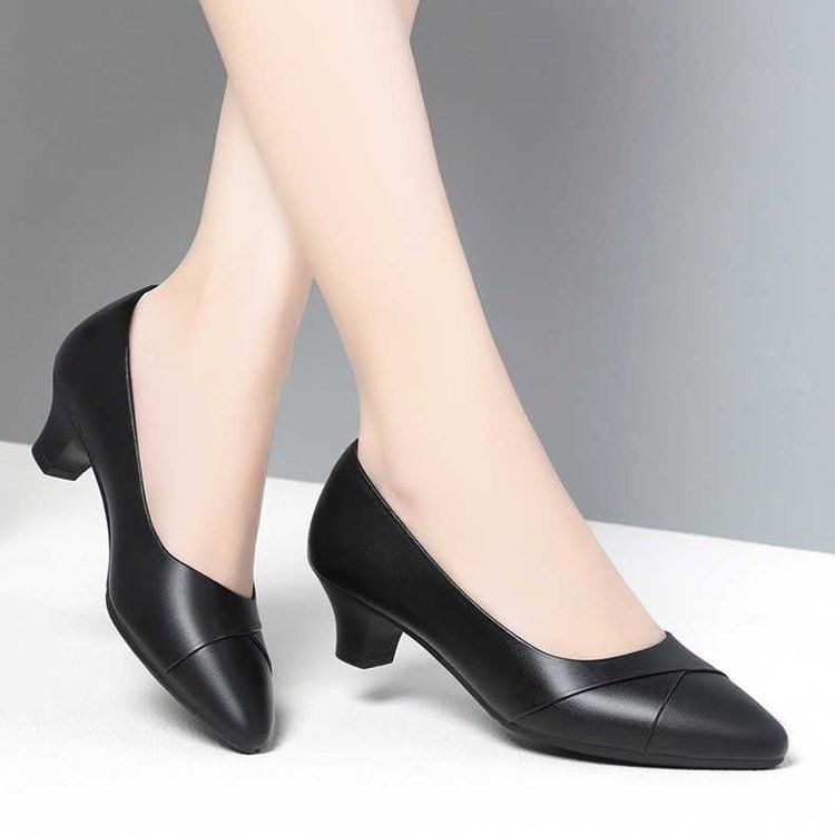 High Heels Damen Arbeitsschuhe Damenschuhe Ein Pedal Weiche Sohle Temperament Lederschuhe Damen Einzelschuhe_voghion.com