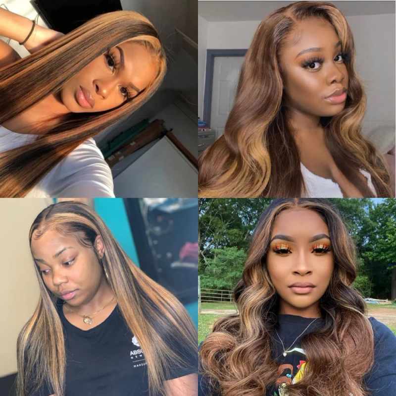 Ombre Bundles Bone Straight Closure Brown Human Hair_voghion.com
