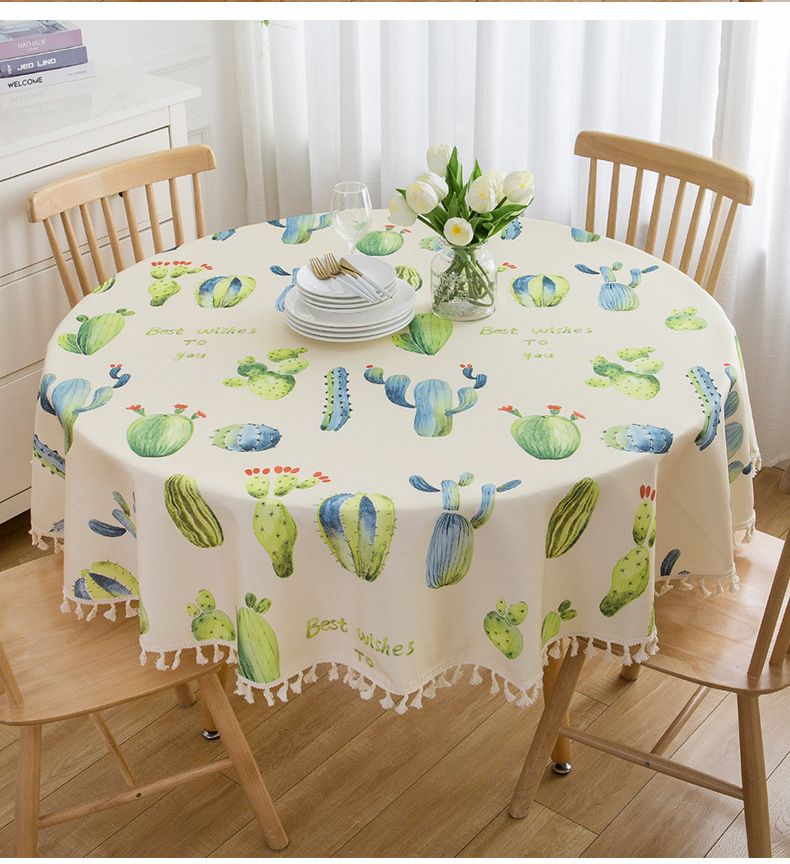 Tovaglia rotonda moderna con frange – Elegante decorazione in poliestere per tavoli da pranzo e da caffè (lavabile, antipolvere, resistente all'olio)_voghion.com