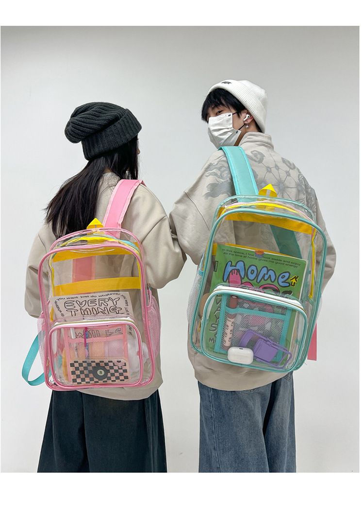 Zaino in PVC trasparente a contrasto con colore Dopamina, versione coreana, borsa per studenti trasparente alla moda, borsa in PVC_voghion.com