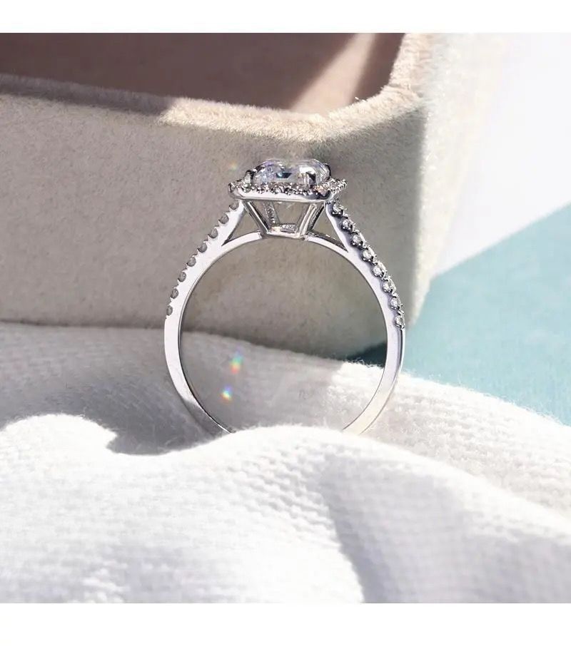 Anello da sposa con diamanti quadrati in oro bianco 18 carati, da donna, principessa, con diamanti, alla moda, con personalità, a forma di uovo di piccione, colore D, anello Premium Sense_voghion.com