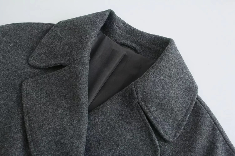 Women's 2023 winter grey thick imitation wool coat with button loose long-sleeve pocket Women's elegant coat 202210_voghion.com