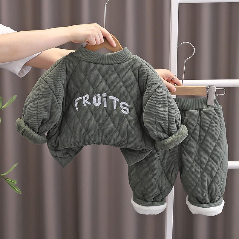 Abbigliamento invernale caldo per bambini 2025, per ragazzi e ragazze, elegante pile spesso, abbigliamento da casa, completo due pezzi_voghion.com