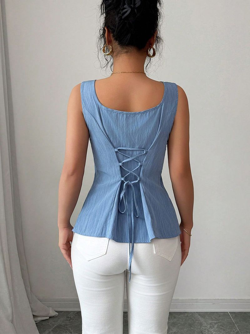 Damenbekleidung Ärmelloses Hosenträger-Top mit Kordelzug Kleine Weste Schlanker Pullover_voghion.com