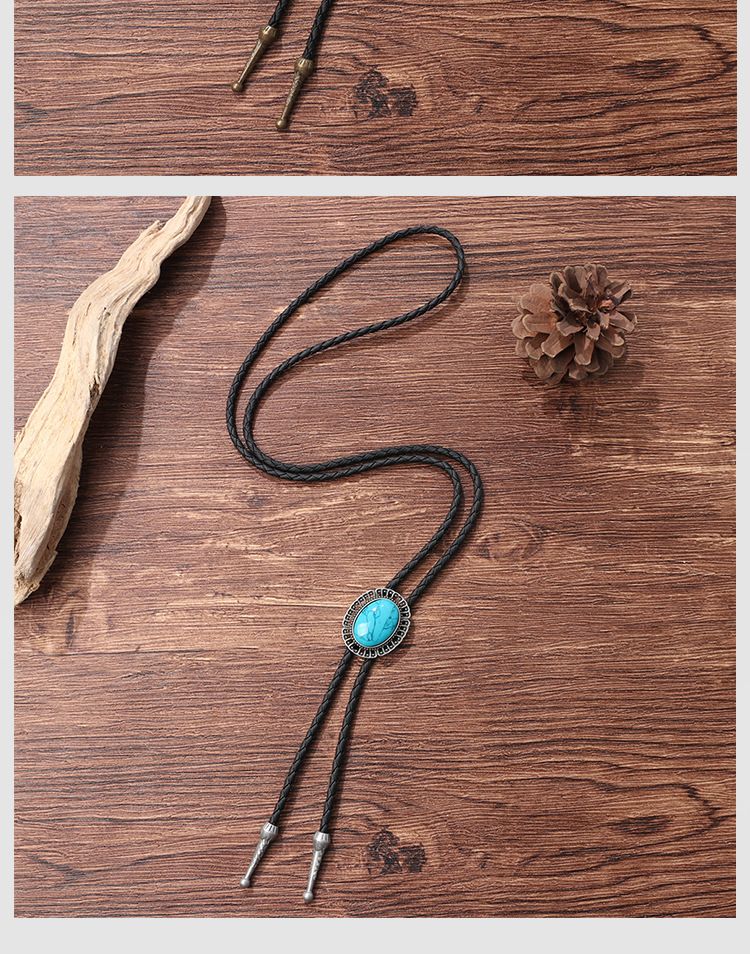 Cravatta Bolo turchese con ciondolo alla moda, catena da maglione, cravatta Bolo in denim occidentale_voghion.com