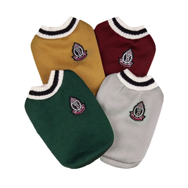 Haustier Herbst und Winter Neue gestrickte Weste im College-Stil mit V-Ausschnitt Teddy Pommerschen Mode Hundekleidung_voghion.com