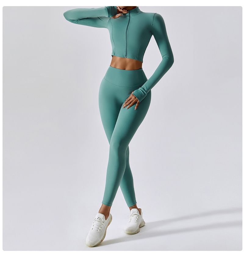 Îmbrăcăminte pentru femei, sporturi în aer liber, strâmt, yoga, îmbrăcăminte nud, fitness, rezistent la șocuri, talie înaltă, yoga, set de trei piese_voghion.com
