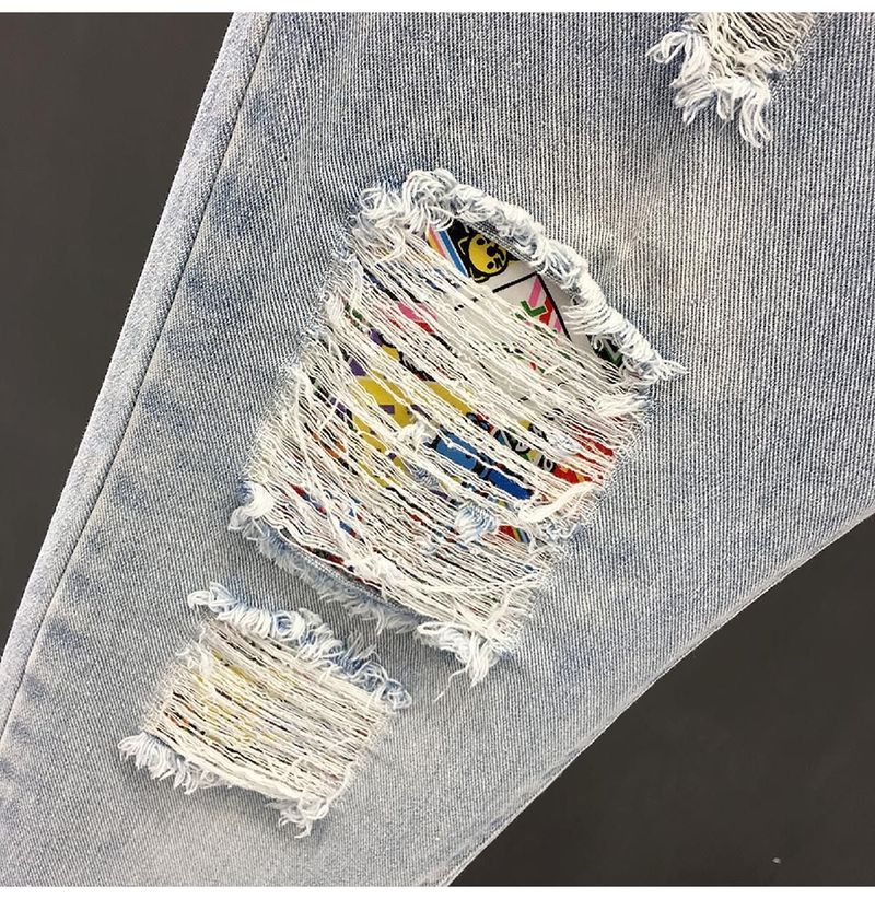 Broken Hole Jeans Men's 2025 Summer New Brand Thin Slim Fit Small Foot Trendy Rolled Edge Nine Part Casual Pants_voghion.com