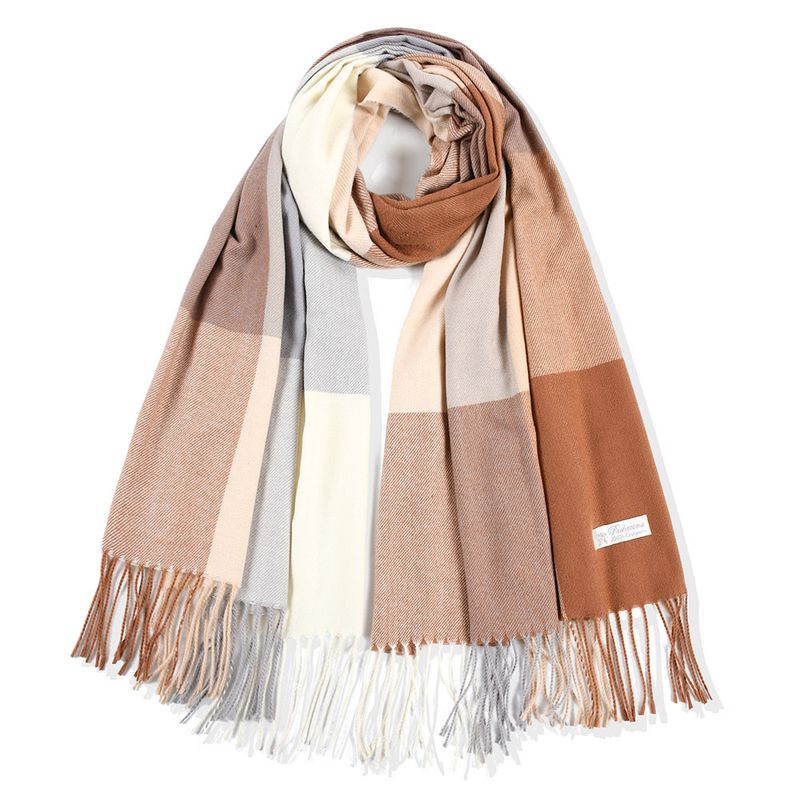 Herbst Winter Mode Kaschmir Plaid Schal Verdickt Warme Quaste Farbe Block Frauen Schal_voghion.com