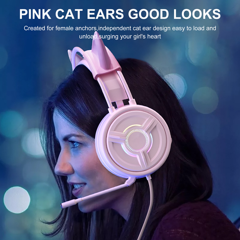 PSH-200 Wired Headphone Stereo Sound Effect Noise Reduction Cat Ear Shape HiFi Head-mounted Earphone for Listening to_voghion.com