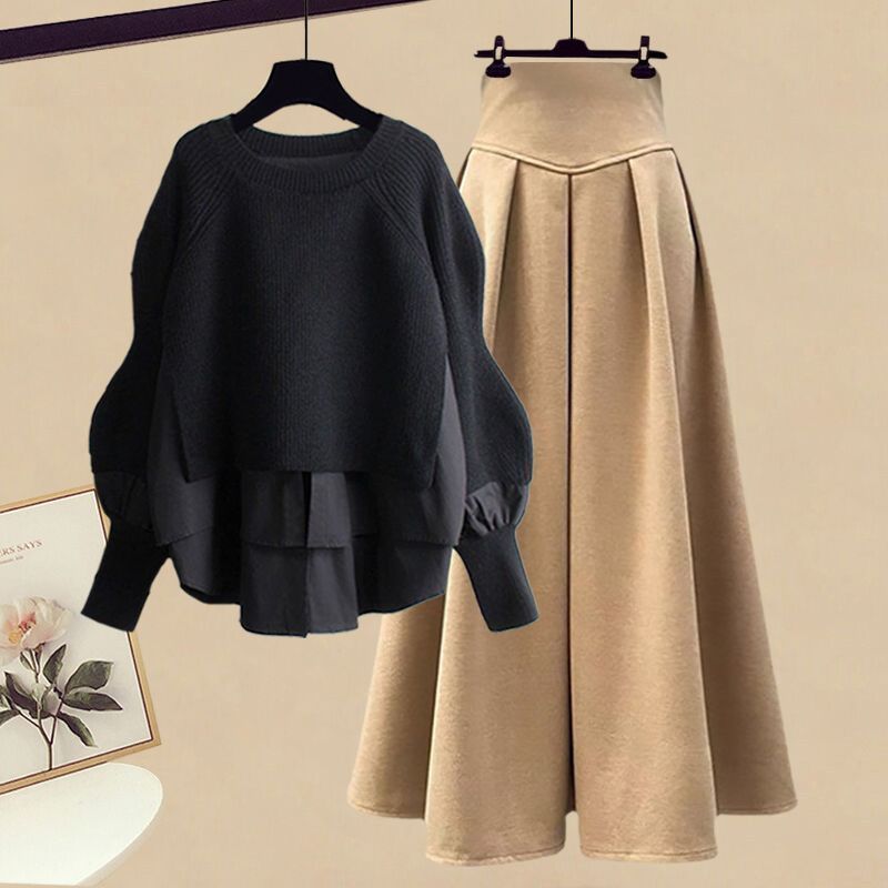Abbigliamento donna completi invernali da donna, top larghi in due pezzi, gonne eleganti e attillate, completi in due pezzi_voghion.com