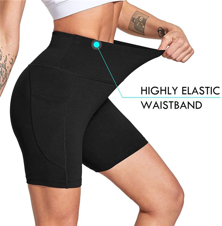Pantaloncini da yoga sportivi da donna con vita alta e tasca laterale per telefono_voghion.com