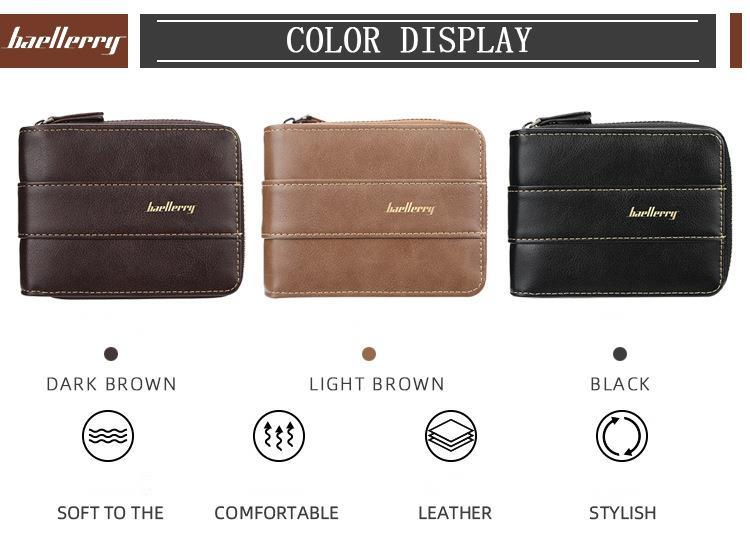 Baellerry Wallet, Men's New Pu Zipper Coin Purse Multi-card Three-fold Creative Driver's License Bag_voghion.com