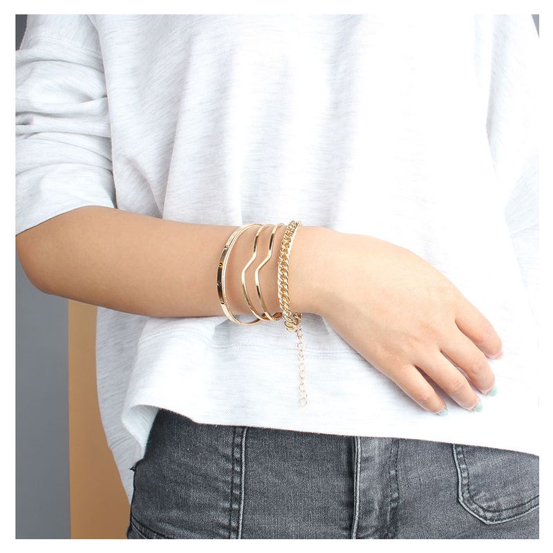 Gold Multi Layer für Frauen Modische Street Shot Offenes Armband Armreif_voghion.com