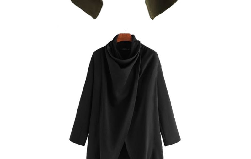 Pulse Foreign Trade Europe et Amérique Vente flash Cape Street Col montant Couleur unie Manches longues Coupe asymétrique Mode Homme_voghion.com